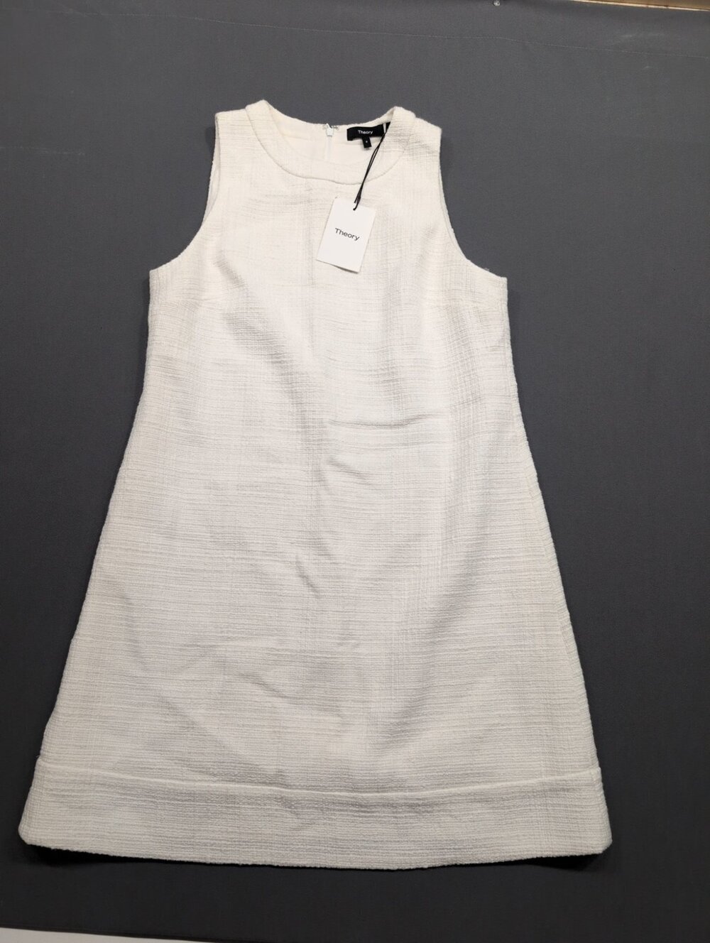 Theory White Tweed Shift Dress Size 8 NWT Sleeveless Mini